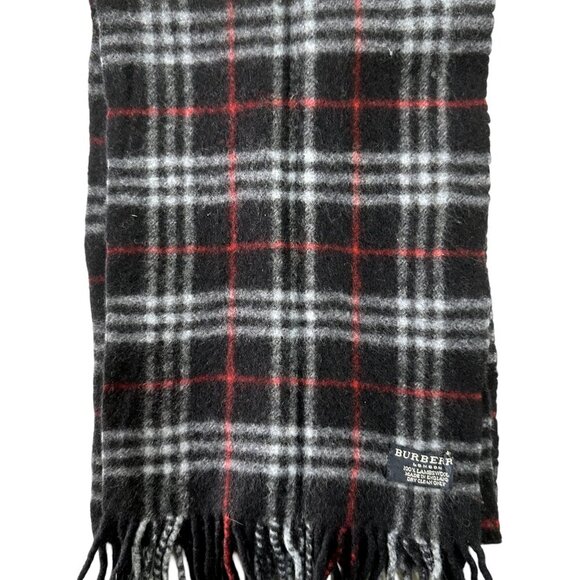 Burberry Classic Check Scarf Black 100% Lambswool Unisex Scarf Made In England - Picture 2 of 7